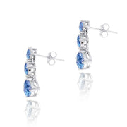 Sterling Silver 3ct Created Blue Sapphire Three Stone Dangle Earrings