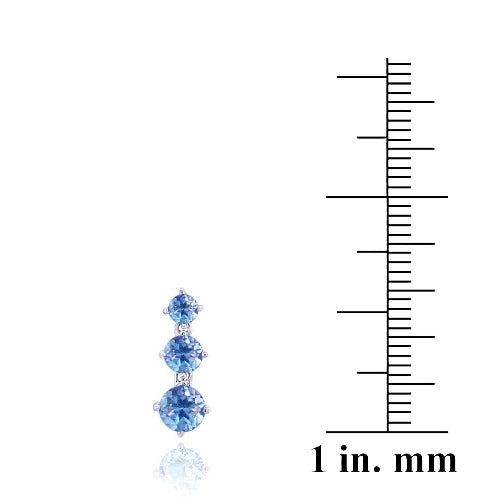 Sterling Silver 3ct Created Blue Sapphire Three Stone Dangle Earrings-3