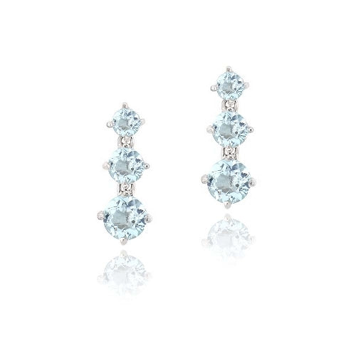 Sterling Silver 3.85ct Blue Topaz Three Stone Dangle Earrings