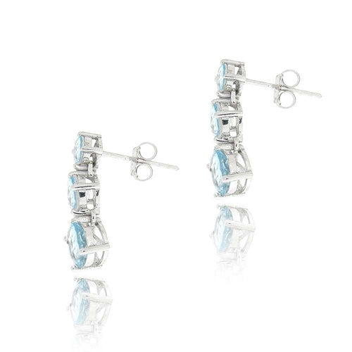 Sterling Silver 3.85ct Blue Topaz Three Stone Dangle Earrings-2