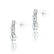 Sterling Silver 3.85ct Blue Topaz Three Stone Dangle Earrings