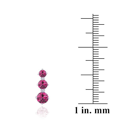 Sterling Silver 3ct Created Ruby Three Stone Dangle Earrings-3