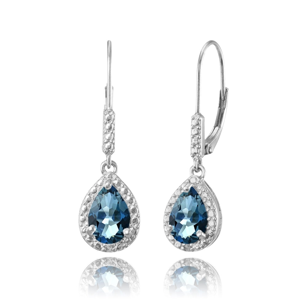 Sterling Silver London Blue Topaz Teardrop Dangle Leverback Earrings