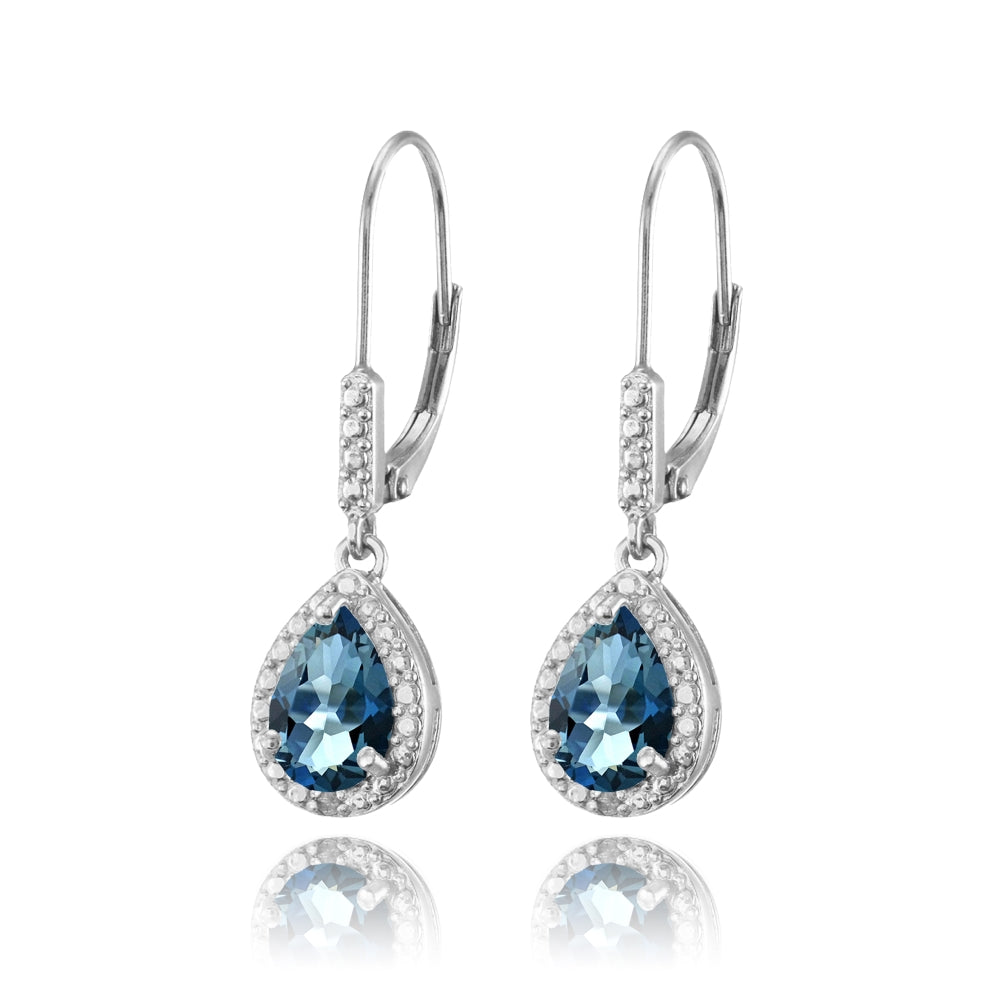 Sterling Silver London Blue Topaz Teardrop Dangle Leverback Earrings-2