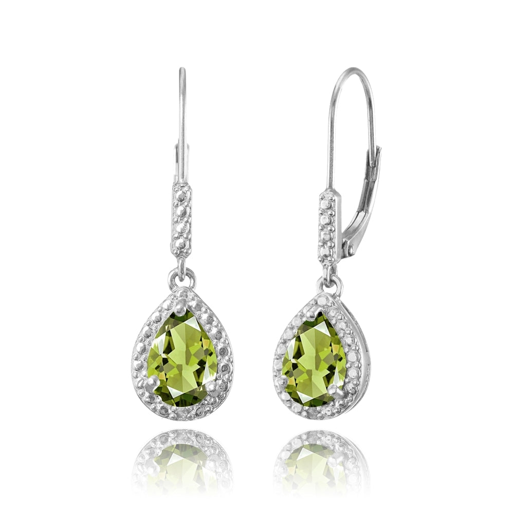 Sterling Silver Peridot Teardrop Dangle Leverback Earrings