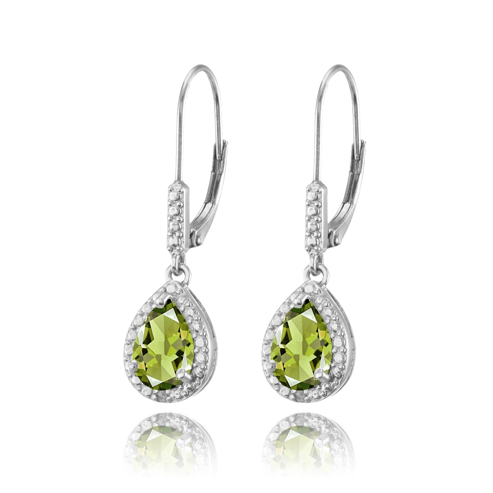 Sterling Silver Peridot Teardrop Dangle Leverback Earrings-2