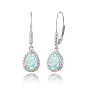 Sterling Silver Created White Opal Teardrop Dangle Leverback Earrings