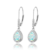 Sterling Silver Created White Opal Teardrop Dangle Leverback Earrings