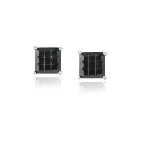 Sterling Silver Black CZ Checkerboard 6mm Stud Earrings