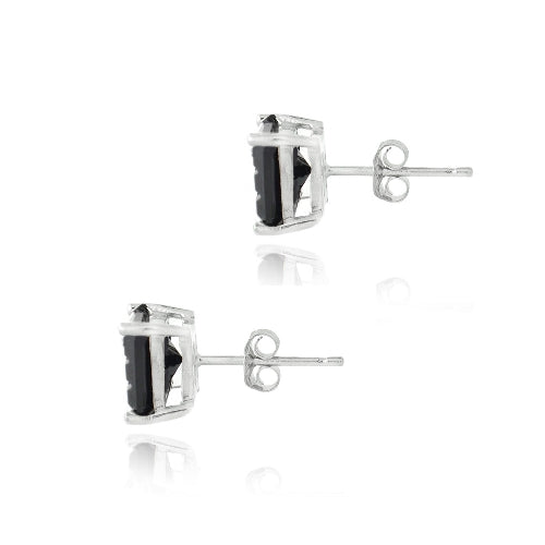 Sterling Silver Black CZ Checkerboard 6mm Stud Earrings-2