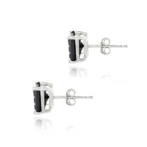 Sterling Silver Black CZ Checkerboard 6mm Stud Earrings