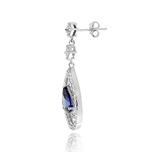 Sterling Silver Blue & White CZ Triple Teardrop Dangle Earrings-2