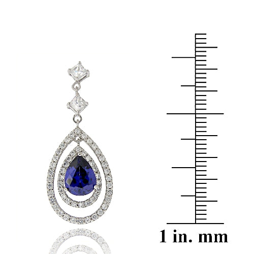 Sterling Silver Blue & White CZ Triple Teardrop Dangle Earrings-3