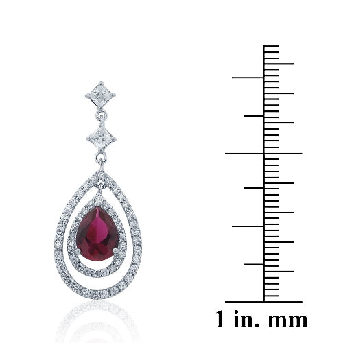 Sterling Silver Created 4ct Ruby & CZ Triple Teardrop Dangle Earrings-3