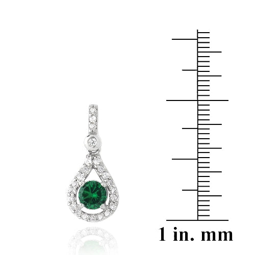 Sterling Silver Round 1ct Created Emerald & CZ Teardrop Dangle Earrings