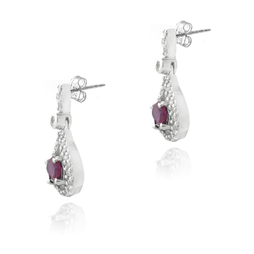 Sterling Silver Round 1.2ct Created Ruby & CZ Teardrop Dangle Earrings-2