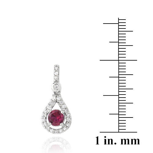 Sterling Silver Round 1.2ct Created Ruby & CZ Teardrop Dangle Earrings-3