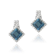 Sterling Silver 2.5ct London Blue Topaz & Diamond Accent Diamond-Shape Earrings