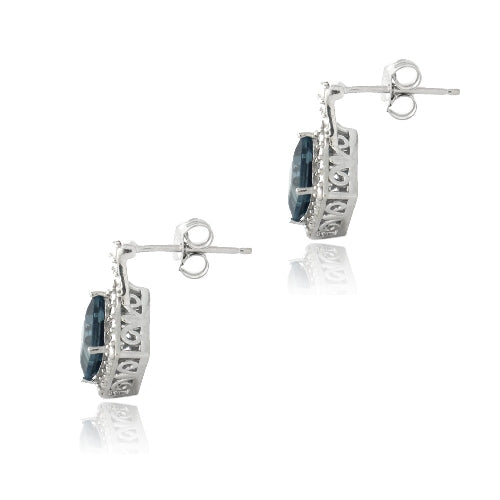 Sterling Silver 2.5ct London Blue Topaz & Diamond Accent Diamond-Shape Earrings-2