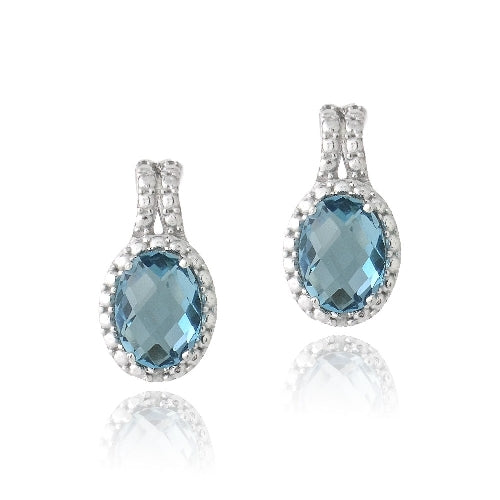 Sterling Silver 3ct London Blue Topaz & Diamond Accent Oval Drop Earrings