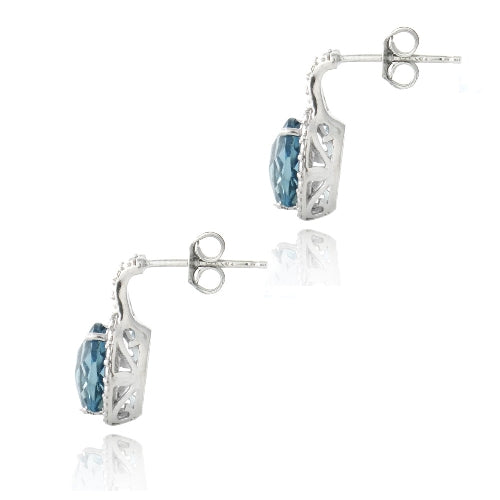 Sterling Silver 3ct London Blue Topaz & Diamond Accent Oval Drop Earrings-2