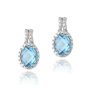 Sterling Silver 3ct Swiss Blue Topaz & Diamond Accent Oval Drop Earrings