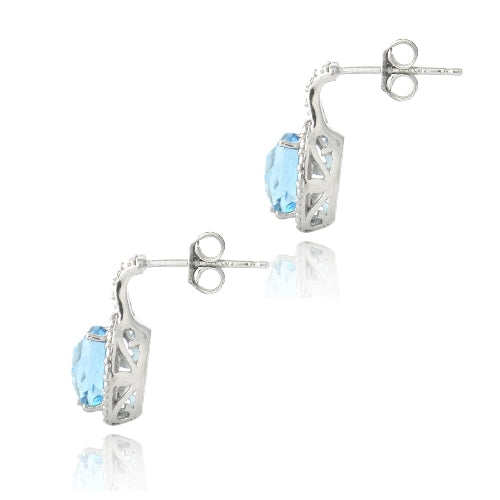 Sterling Silver 3ct Swiss Blue Topaz & Diamond Accent Oval Drop Earrings-2