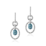 Sterling Silver 3ct London Blue Topaz & Diamond Accent Oval & Round Dangle Earrings