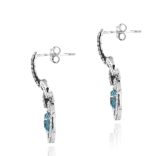Sterling Silver 3ct London Blue Topaz & Diamond Accent Oval & Round Dangle Earrings