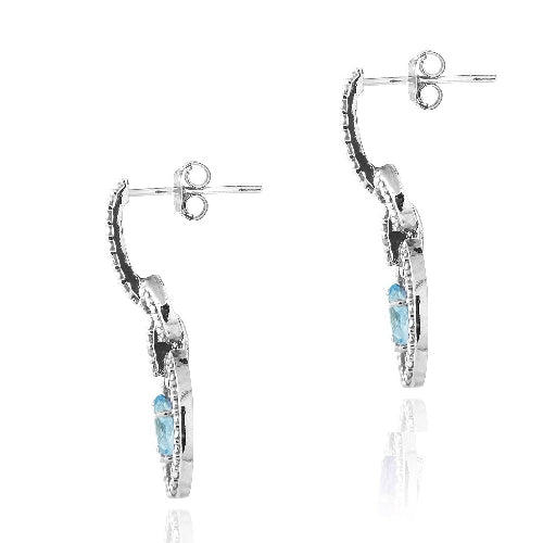 Sterling Silver 3ct Swiss Blue Topaz & Diamond Accent Oval & Round Dangle Earrings-2