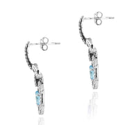 Sterling Silver 3ct Swiss Blue Topaz & Diamond Accent Oval & Round Dangle Earrings