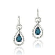Sterling Silver 3ct London Blue Topaz & Diamond Accent Round & Teardrop Dangle Earrings