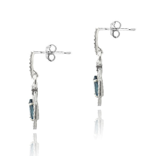 Sterling Silver 3ct London Blue Topaz & Diamond Accent Round & Teardrop Dangle Earrings-2