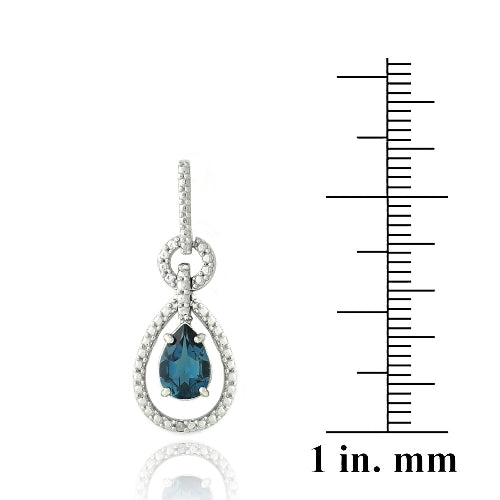 Sterling Silver 3ct London Blue Topaz & Diamond Accent Round & Teardrop Dangle Earrings-3