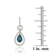 Sterling Silver 3ct London Blue Topaz & Diamond Accent Round & Teardrop Dangle Earrings