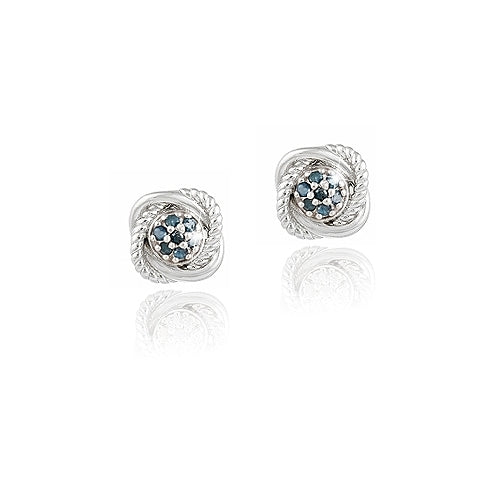 Sterling Silver 1/7ct Blue Diamond Love Knot Stud Earrings
