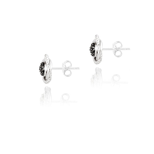 Sterling Silver 1/7ct Black Diamond Love Knot Stud Earrings-2