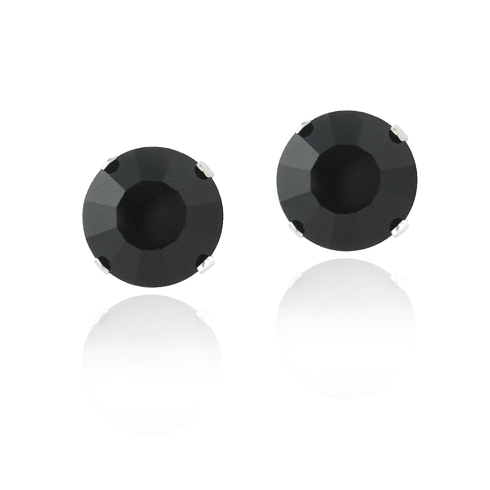 Sterling Silver Black Swarovski Elements Stud Earrings, 8mm
