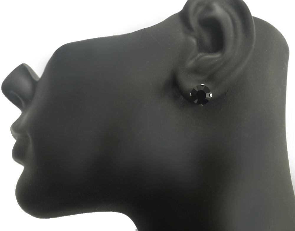 Sterling Silver Black Swarovski Elements Stud Earrings, 8mm-2