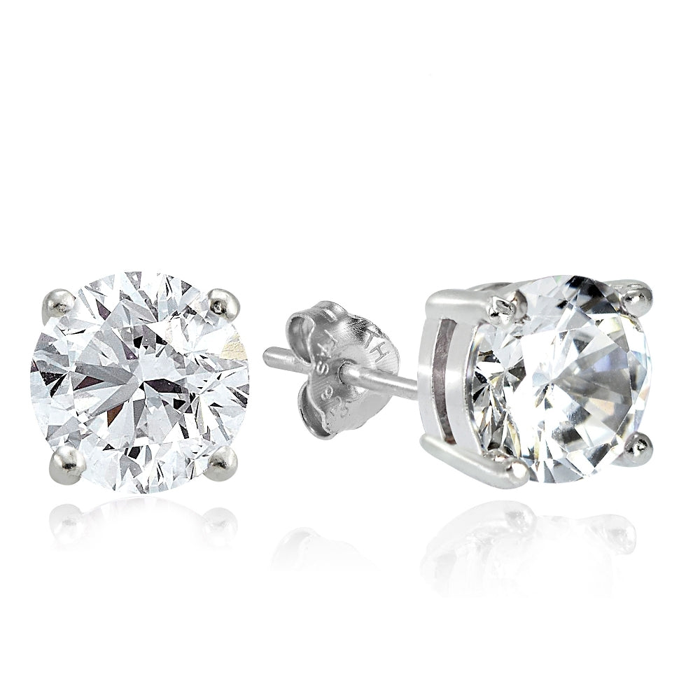 Sterling Silver 5.5ct Cubic Zirconia 9mm Round Stud Earrings