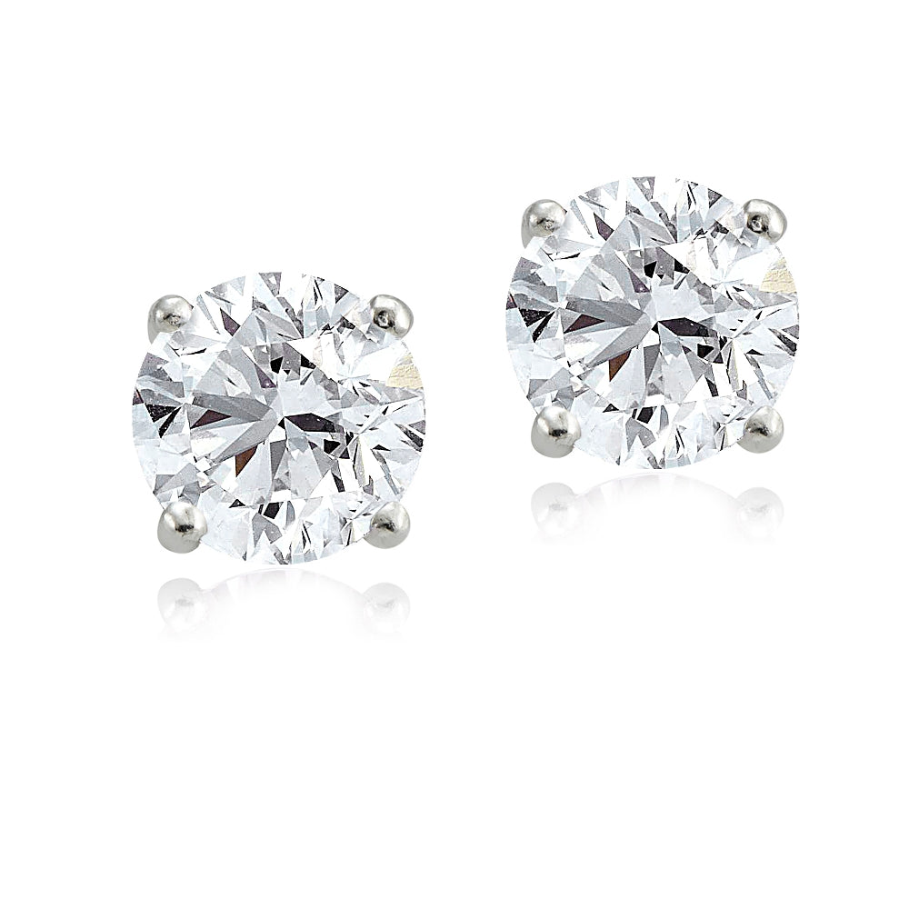 Sterling Silver 5.5ct Cubic Zirconia 9mm Round Stud Earrings-2