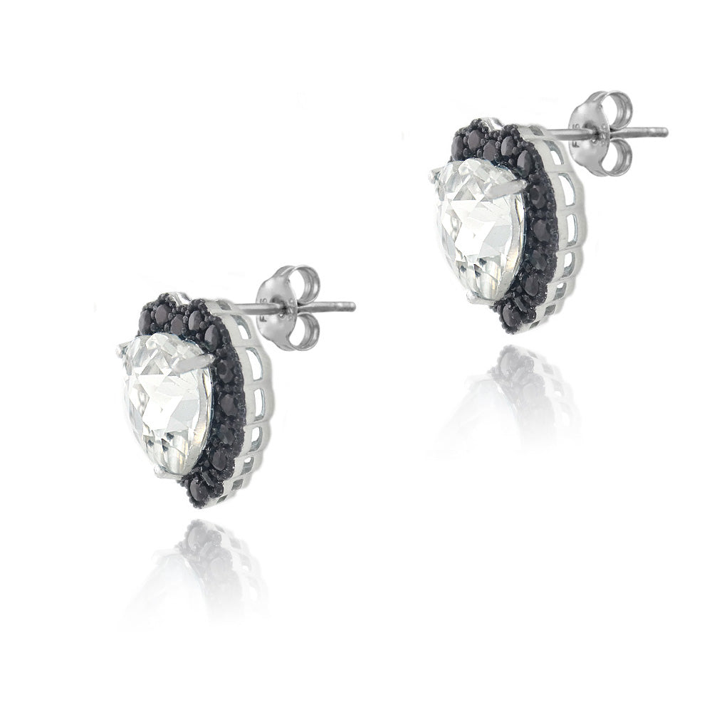 Sterling Silver 4.5ct White Topaz & Black Spinel Heart Stud Earrings-2