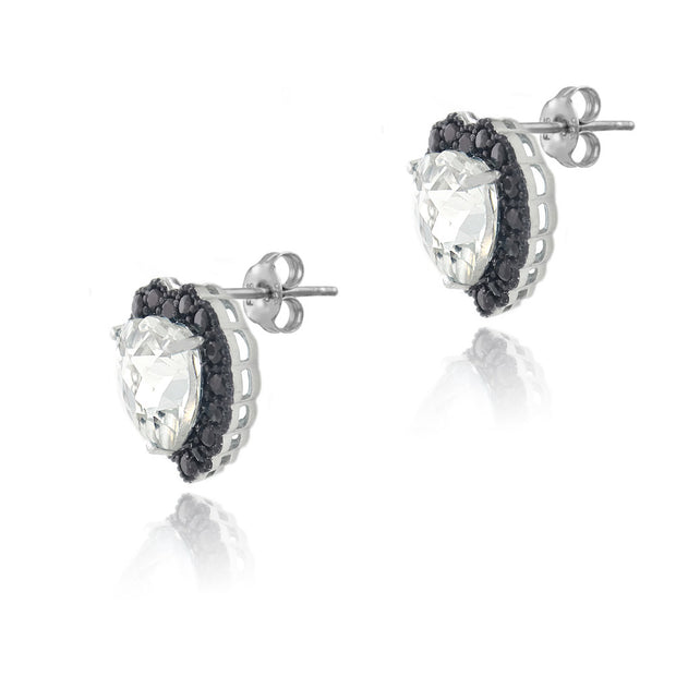 Sterling Silver 4.5ct White Topaz & Black Spinel Heart Stud Earrings