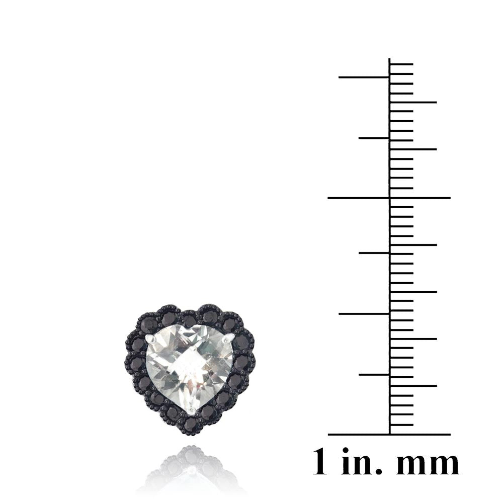 Sterling Silver 4.5ct White Topaz & Black Spinel Heart Stud Earrings-3