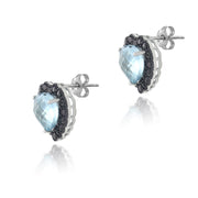 Sterling Silver 4.5ct Blue Topaz & Black Spinel Heart Stud Earrings