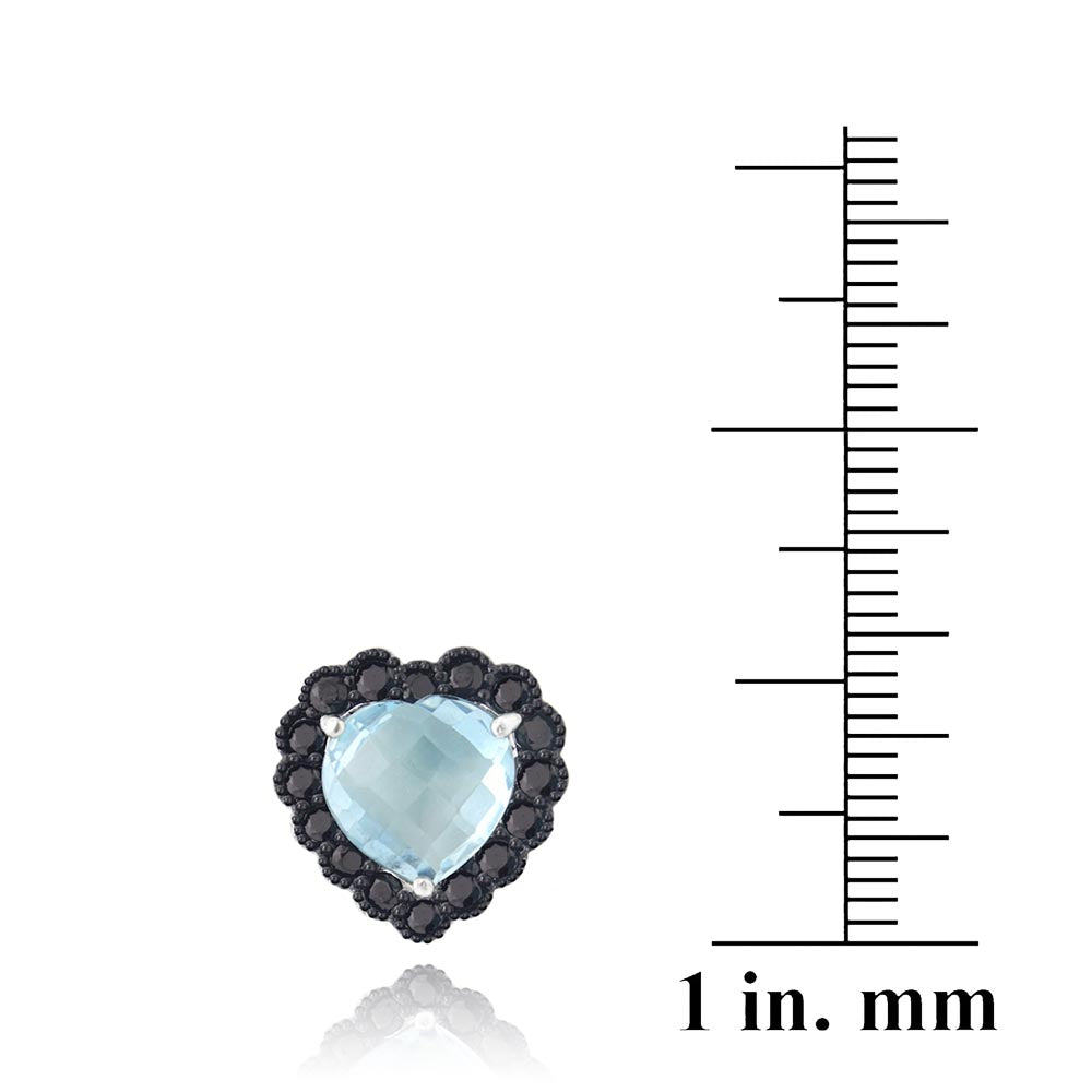 Sterling Silver 4.5ct Blue Topaz & Black Spinel Heart Stud Earrings-3