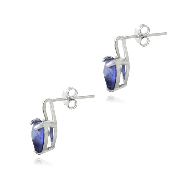 Sterling Silver 3.5ct Tanzanite CZ Briolette-Cut Heart Drop Earrings