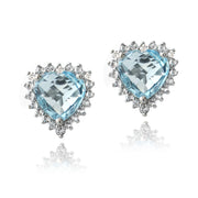 Sterling Silver 5.5ct Blue & White Topaz Heart Stud Earrings