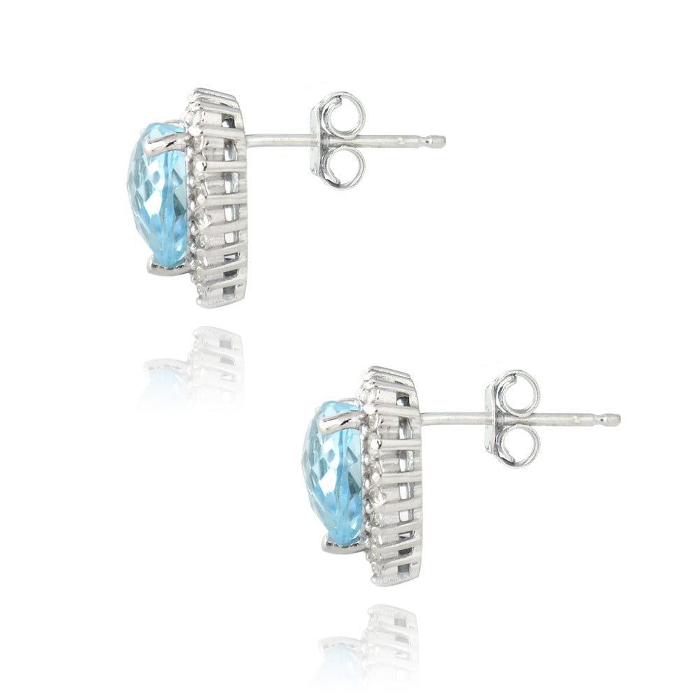 Sterling Silver 5.5ct Blue & White Topaz Heart Stud Earrings-2