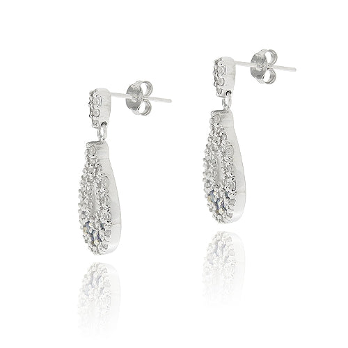 Sterling Silver Tanzanite & Clear CZ Double Teardrop Dangle Earrings-2